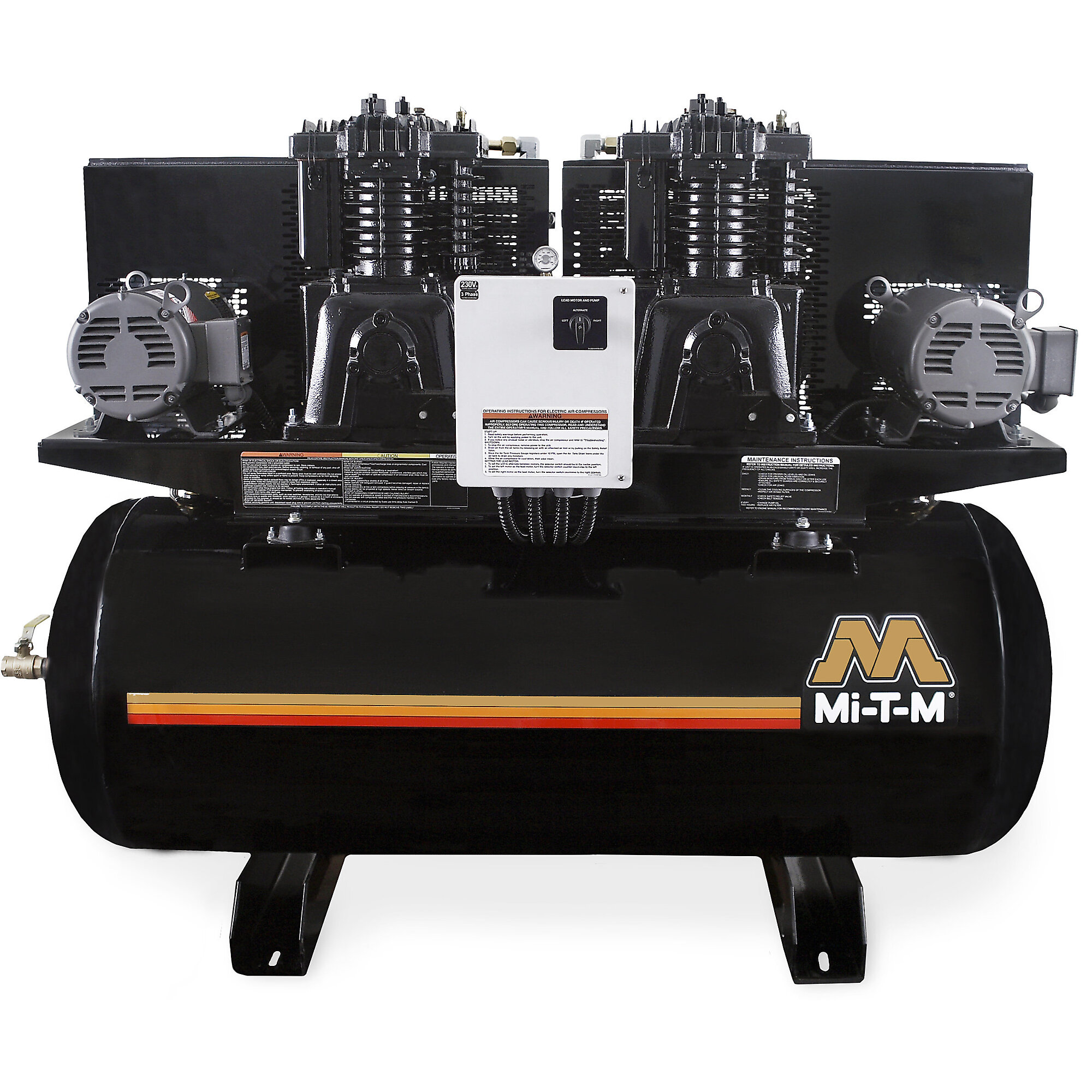 Mi-T-M Horizontal Industrial Two-Stage Electric Duplex Air Compressor — 120 Gallon, Model# ACD-46305-120H